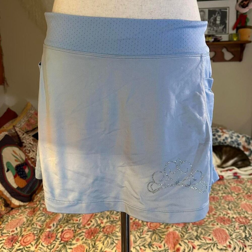 Baby Blue Tiara Rhinestone Embellished Mini Running Skirt with Pockets
